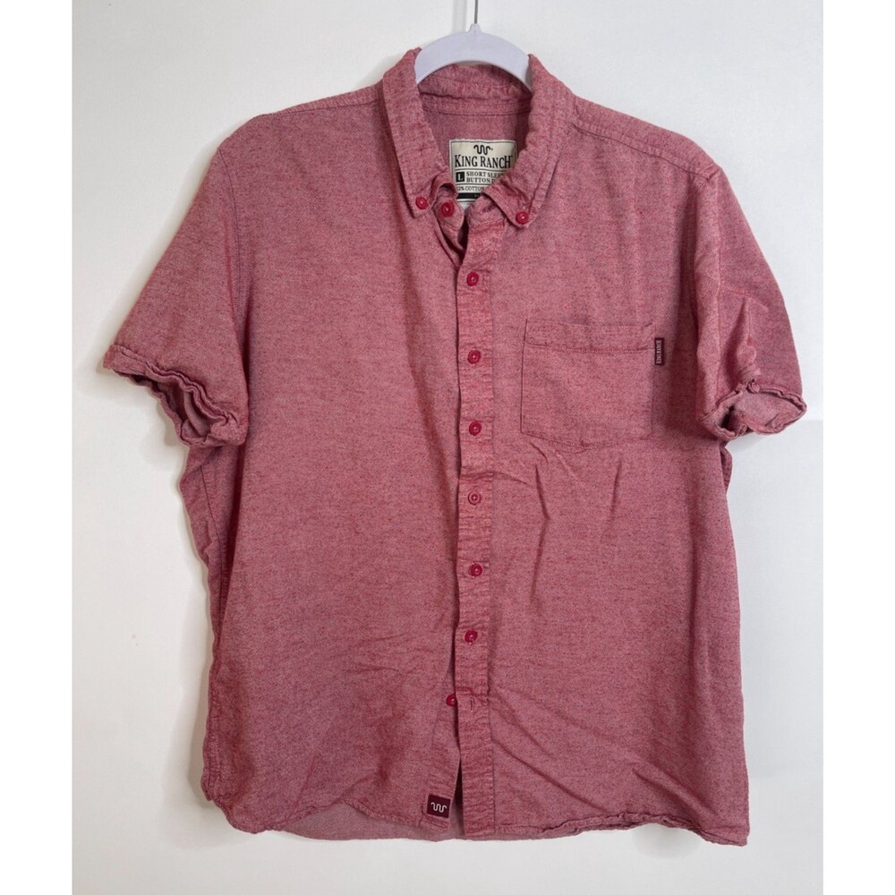 King Ranch Shirt Mens Large Red Short Sleeve Button Down Top